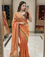 Resplendent Orange Fendy Chiffon Silk Sequence Embroidery Work Saree With Stitched Blouse