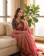 Grandiose Pink Fendy Chiffon Silk Sequence Embroidery Work Saree With Stitched Blouse