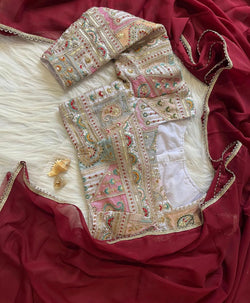 Fancifull Maroon Georgette Silk Saree With Embroidery Work Blouse Piece