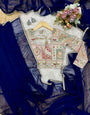 Stunner Navy Blue Georgette Silk Saree With Embroidery Work Blouse Piece