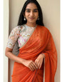 Sizzling Orange Georgette Silk Saree With Embroidery Work Blouse Piece