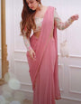 Scintilla Pink Georgette Silk Saree With Embroidery Work Blouse Piece
