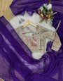 Snazzy Purple Georgette Silk Saree With Embroidery Work Blouse Piece