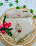 Enamoring Beige Hand Work Jimmy Choo Silk Saree With Prominent Blouse Piece