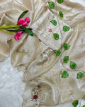Enamoring Beige Hand Work Jimmy Choo Silk Saree With Prominent Blouse Piece
