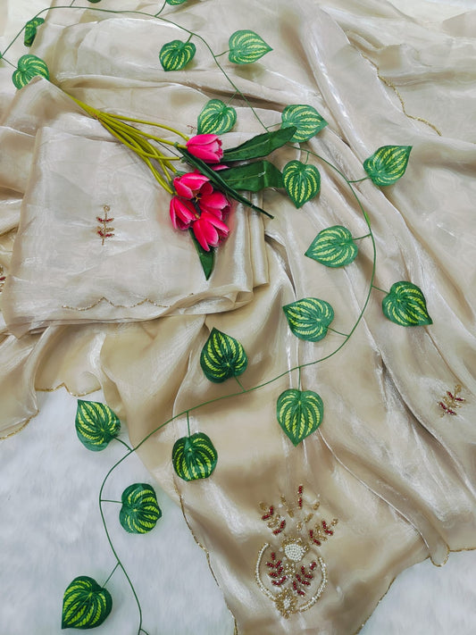 Winsome Beige Jimmy Choo Hand Work Saree