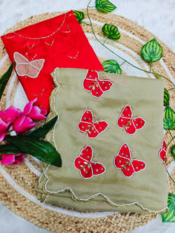 Groovy Beige Georgette Butterfly Hand Work Saree
