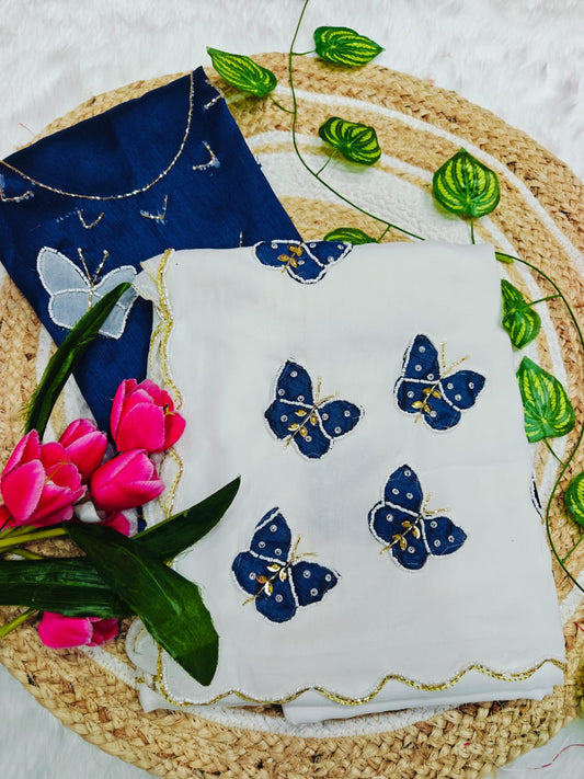 Fragrant Off White Georgette Butterfly Hand Work Saree
