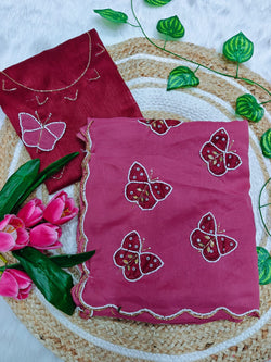 Wonderful Pink Georgette Butterfly Hand Work Saree