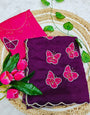 Comely Purple Georgette Butterfly Hand Work Saree