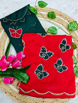 Nectarous Red Georgette Butterfly Hand Work Saree