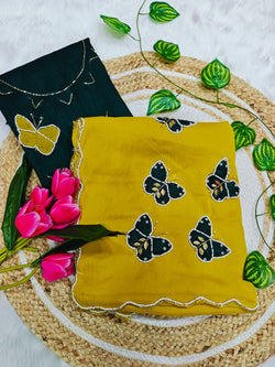 Inspiring Yellow Georgette Butterfly Hand Work Saree