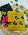 Inspiring Yellow Georgette Butterfly Hand Work Saree