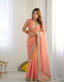 Engrossing Peach Moss Silk Zari Woven Fancy Lace Border Saree