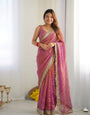 Scintillating Pink Moss Silk Zari Woven Fancy Lace Border Saree