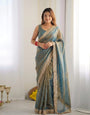 Zephyr Rama Moss Silk Zari Woven Fancy Lace Border Saree
