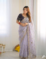 Redolent Lavender Fendy Silk Sequence Embroidery Work Saree With Stitched Blouse