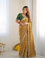 Ornate Mustard Fendy Silk Sequence Embroidery Work Saree With Stitched Blouse