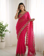 Proficient Dark Pink Fendy Silk Sequence Embroidery Work Saree With Stitched Blouse