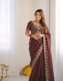 Rhapsody Maroon Fendy Silk Sequence Embroidery Work Saree With Stitched Blouse