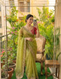 Innovative Green Fendy Silk Sequence Embroidery Work Saree With Stitched Blouse