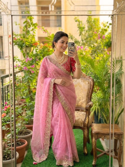 Seraglio Pink Fendy Silk Sequence Embroidery Work Saree With Stitched Blouse
