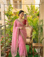 Seraglio Pink Fendy Silk Sequence Embroidery Work Saree With Stitched Blouse