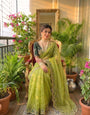Pulsating Green Fendy Silk Sequence Embroidery Work Saree With Stitched Blouse