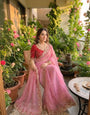 Ineffable Pink Fendy Silk Sequence Embroidery Work Saree With Stitched Blouse