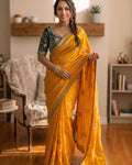 Incomparable Yellow Fandy Silk Sequence Embroidery Work Saree With Stitched Blouse