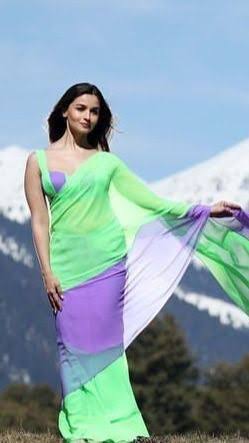 Fairytale 1-Minute Ready To Wear Firozi And Purple Georgette Saree - thelotusfab