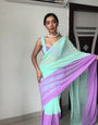 Fairytale 1-Minute Ready To Wear Firozi And Purple Georgette Saree