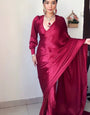 Extraordinary 1-Minute Ready To Wear Dark Pink Satin Silk Saree