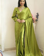 Radiant 1-Minute Ready To Wear Green Satin Silk Saree