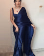 Stunner 1-Minute Ready To Wear Navy Blue Satin Silk Saree