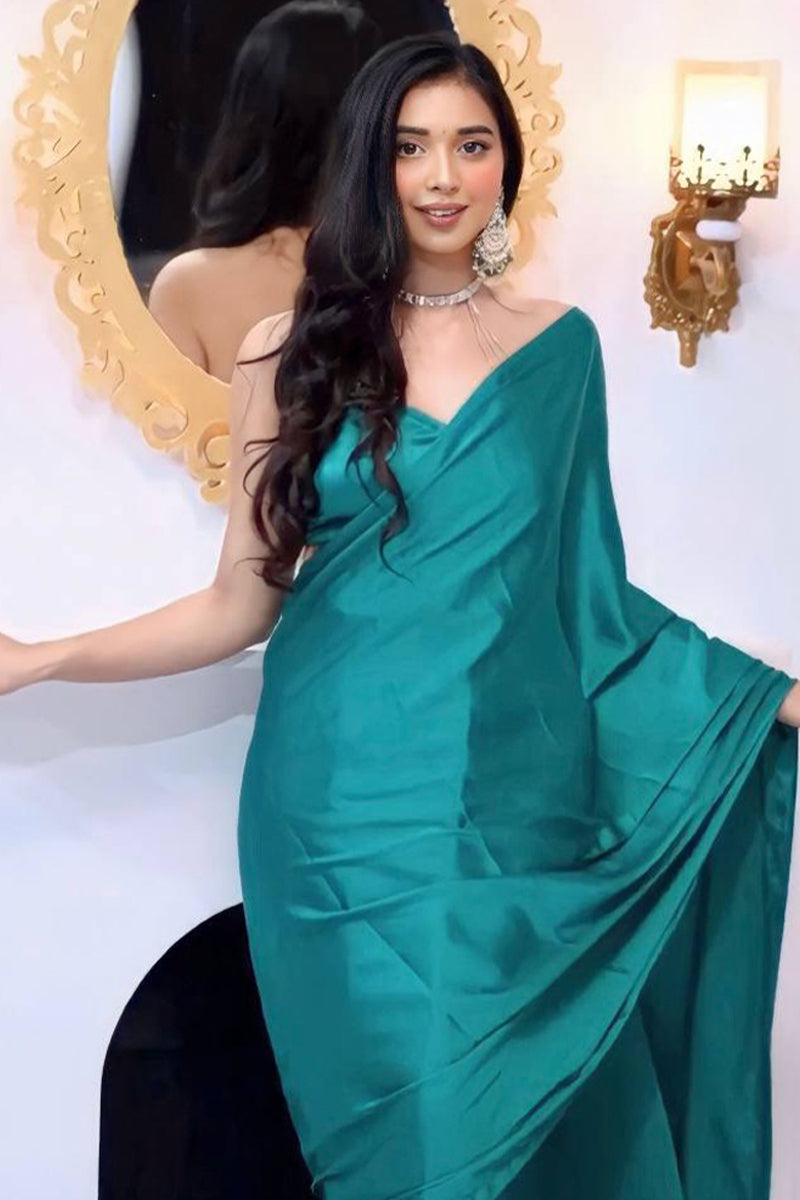 Majesty 1-Minute Ready To Wear Rama Satin Silk Saree - thelotusfab