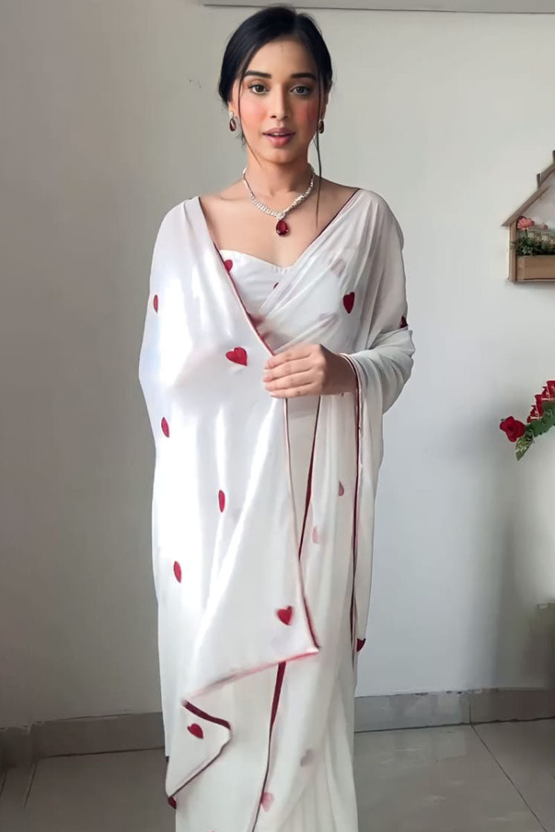 Super classy 1-Minute Ready To Wear White Georgette Saree - thelotusfab