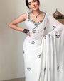 Devastating 1-Minute Ready To Wear White Printed Georgette Saree