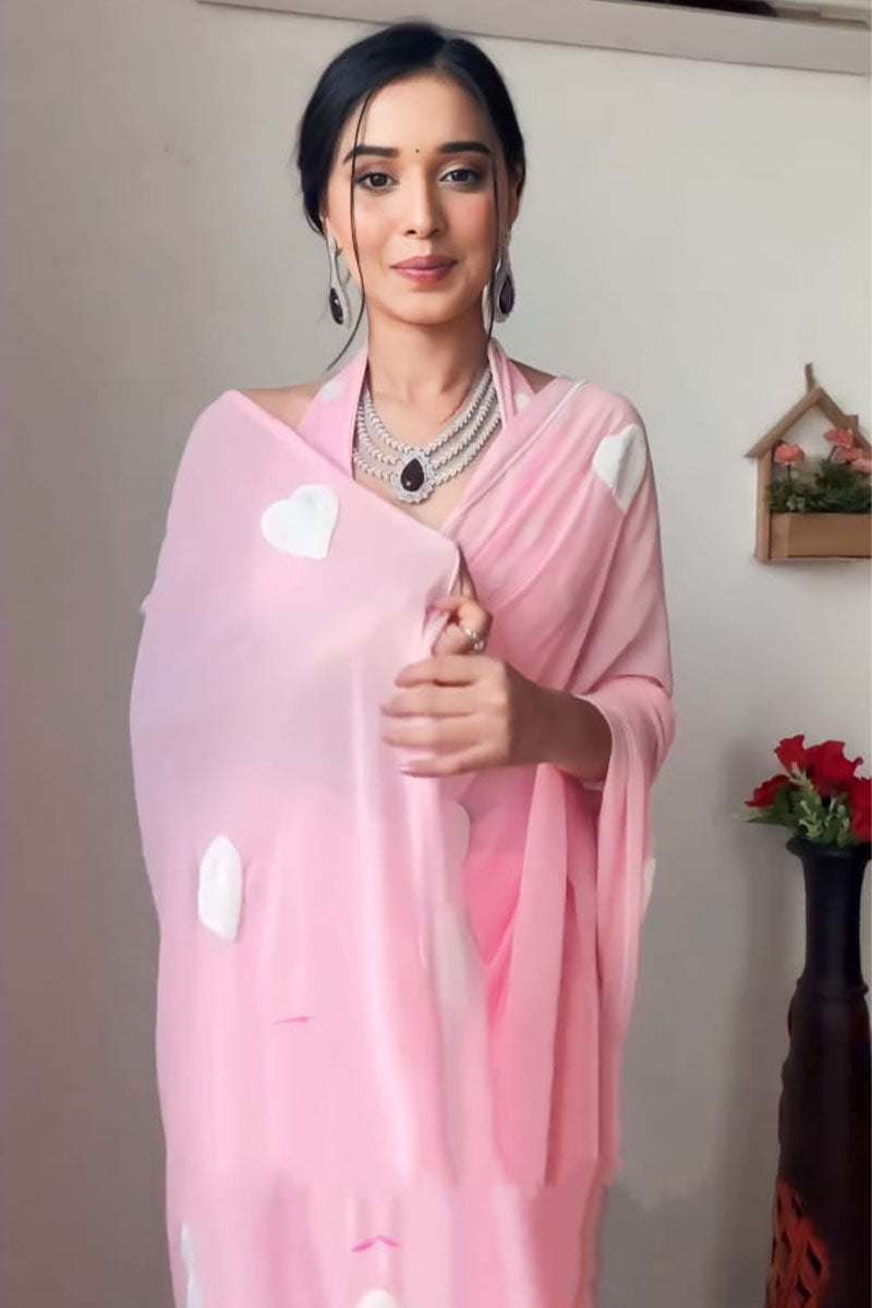 Incomparable 1-Minute Ready To Wear Pink Georgette Saree - thelotusfab