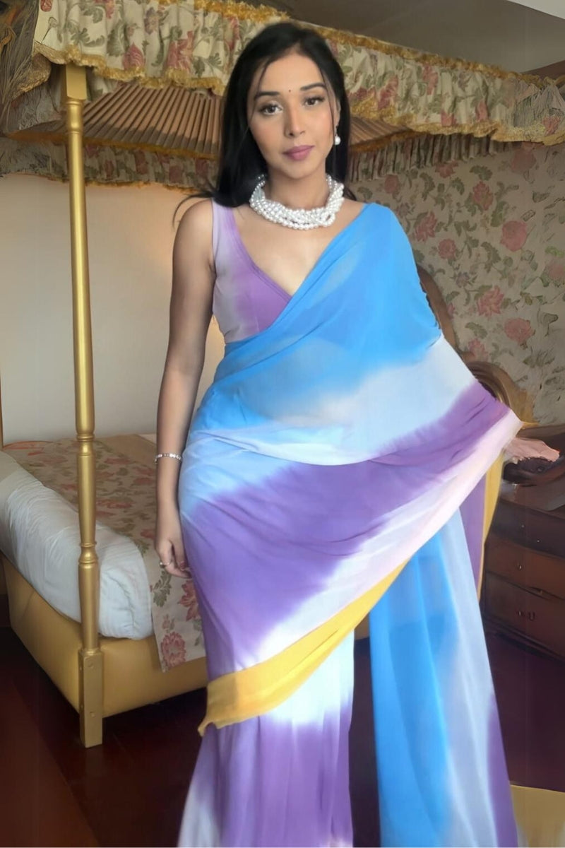 Mesmerising 1-Minute Ready To Wear Multi Color Georgette Saree - thelotusfab