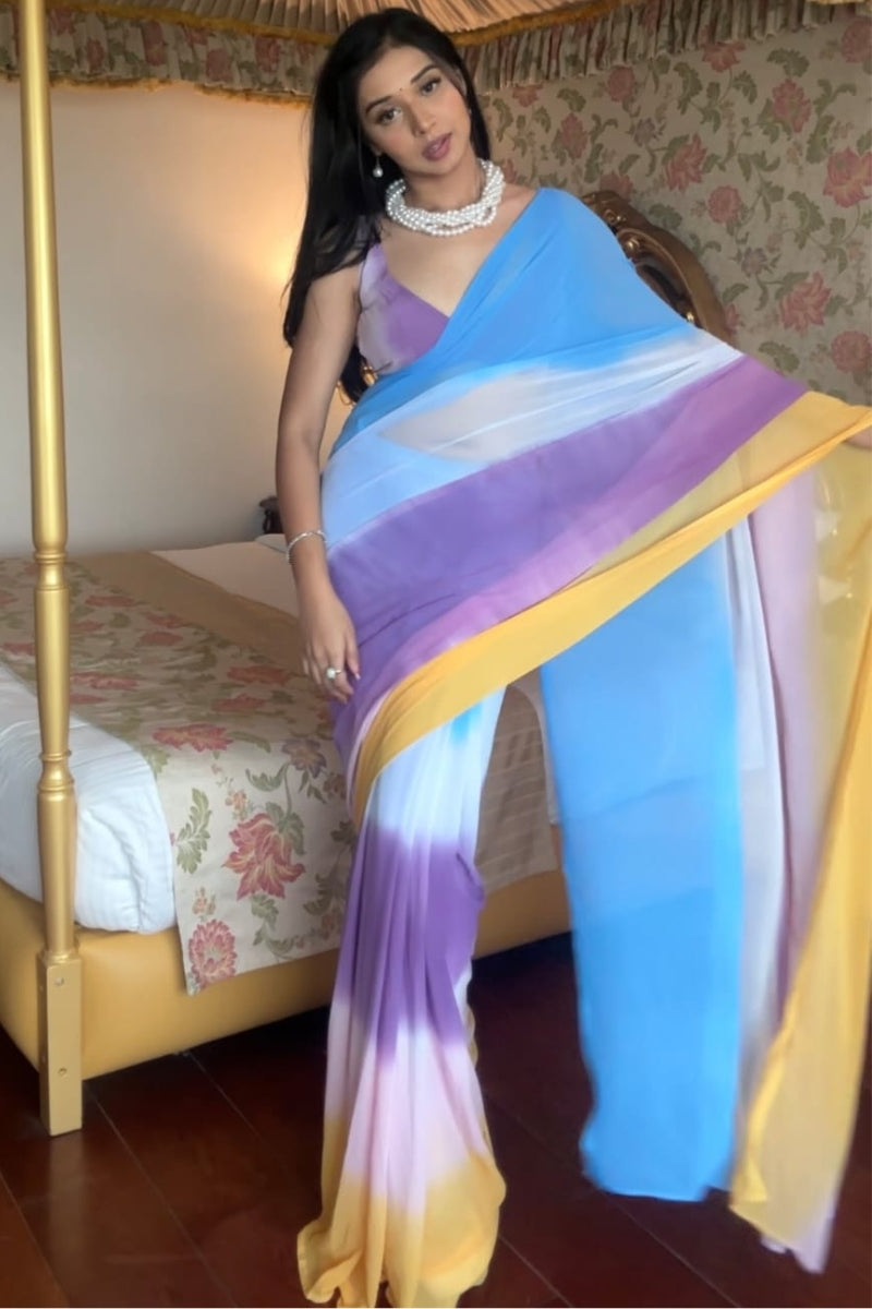 Mesmerising 1-Minute Ready To Wear Multi Color Georgette Saree - thelotusfab