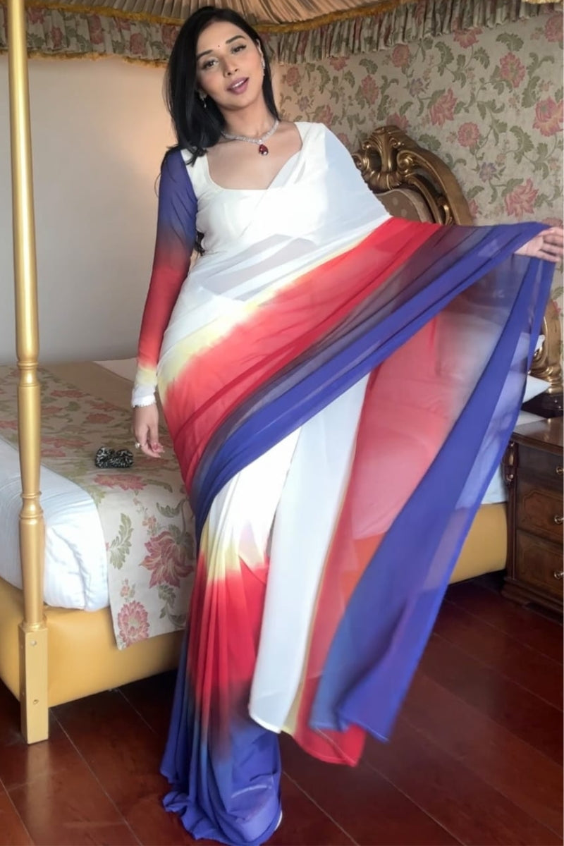 Sophisticated 1-Minute Ready To Wear Multi Color Georgette Saree - thelotusfab