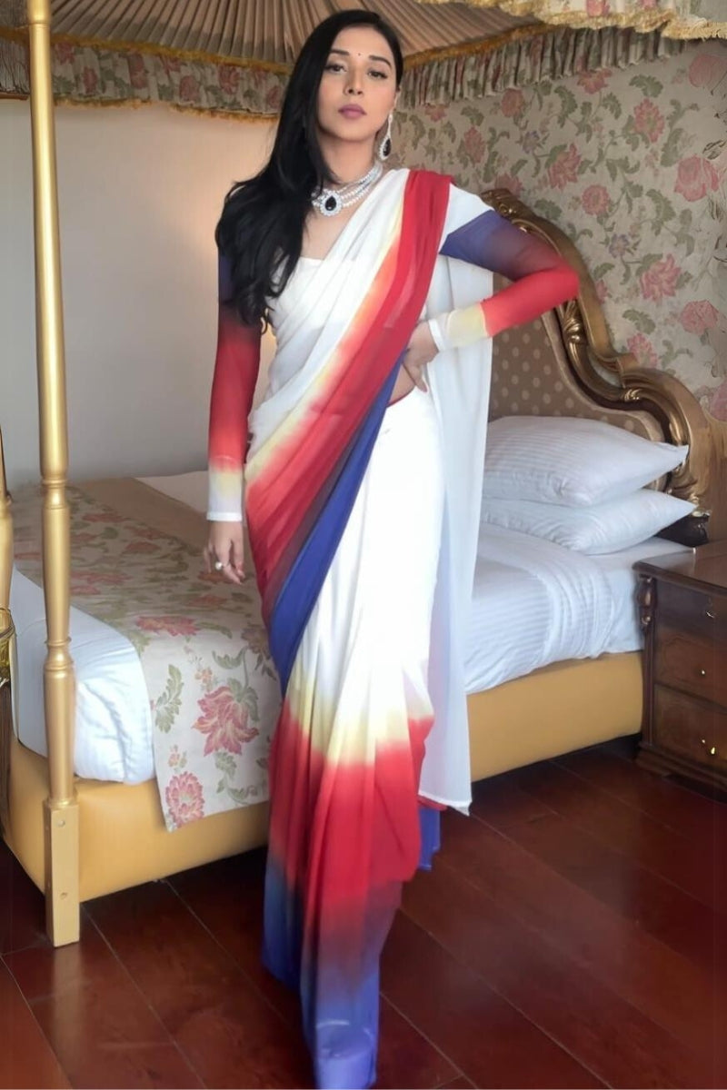 Sophisticated 1-Minute Ready To Wear Multi Color Georgette Saree - thelotusfab