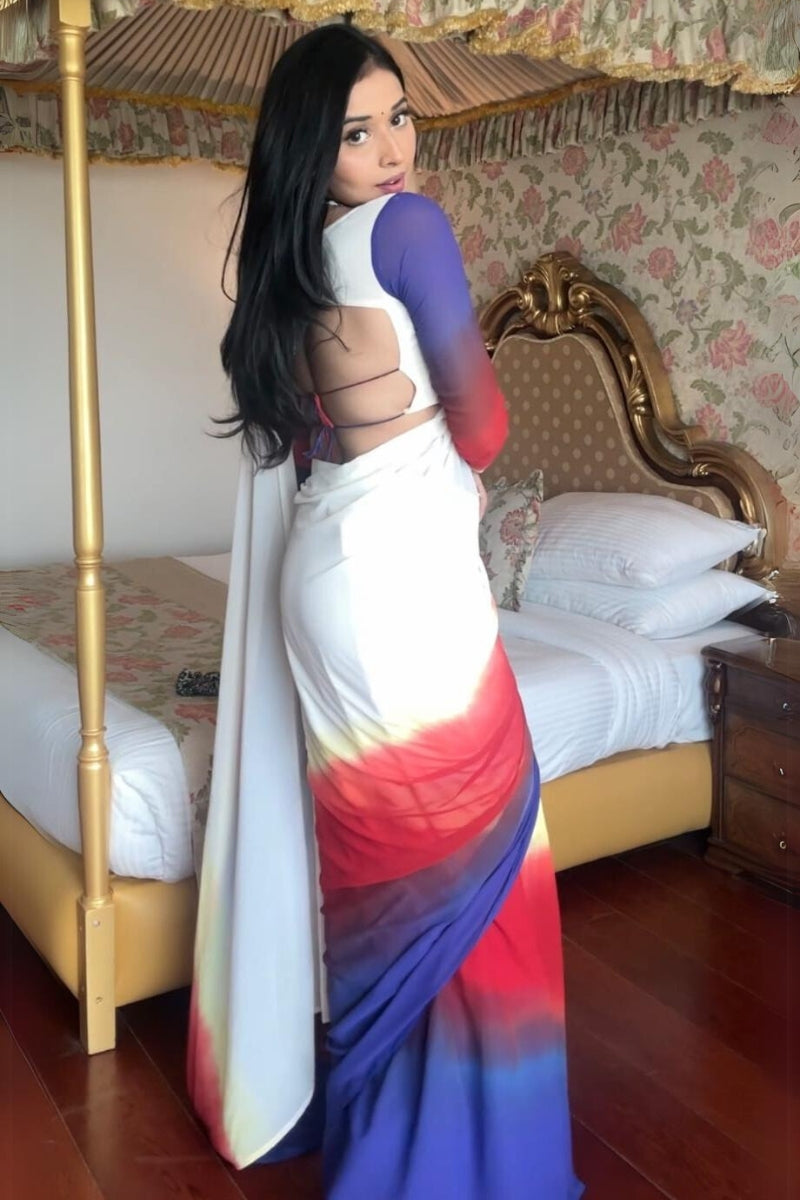 Sophisticated 1-Minute Ready To Wear Multi Color Georgette Saree - thelotusfab