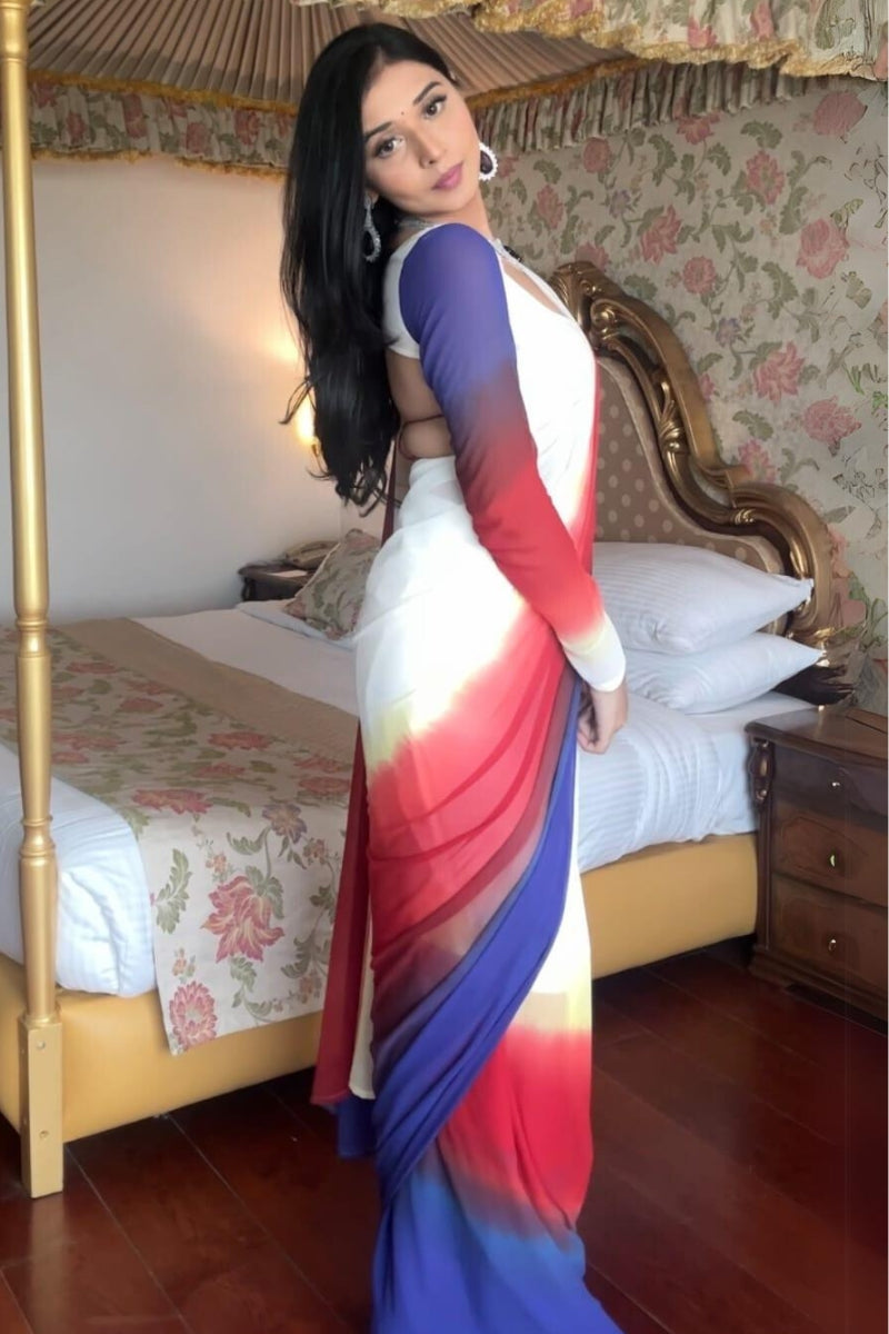 Sophisticated 1-Minute Ready To Wear Multi Color Georgette Saree - thelotusfab