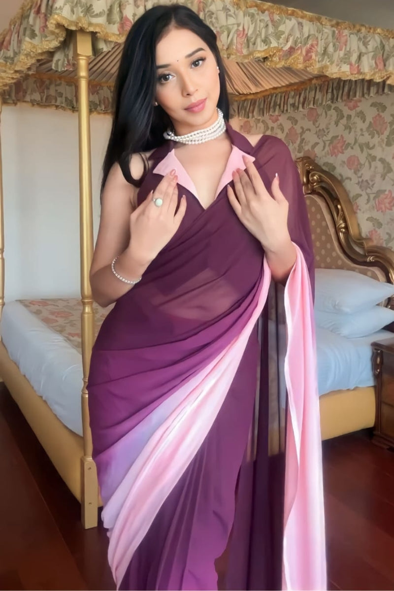 Hypnotic 1-Minute Ready To Wear Multi Color Georgette Saree - thelotusfab