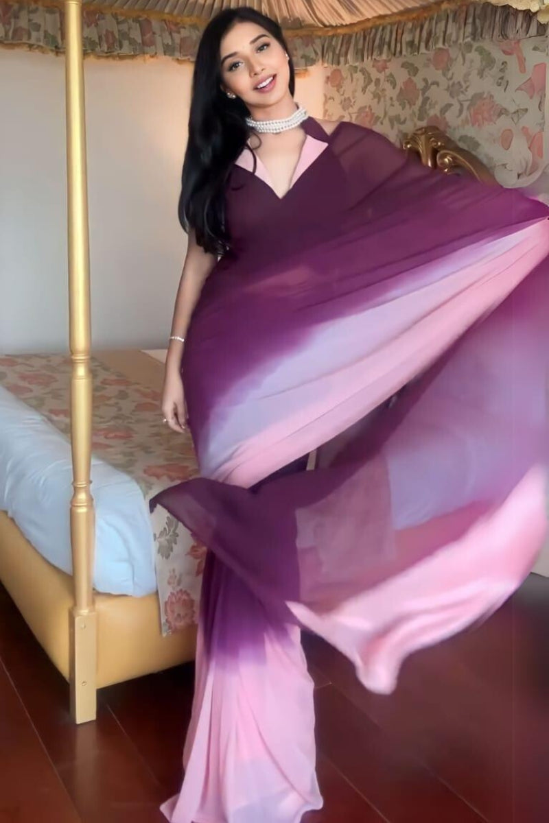 Hypnotic 1-Minute Ready To Wear Multi Color Georgette Saree - thelotusfab