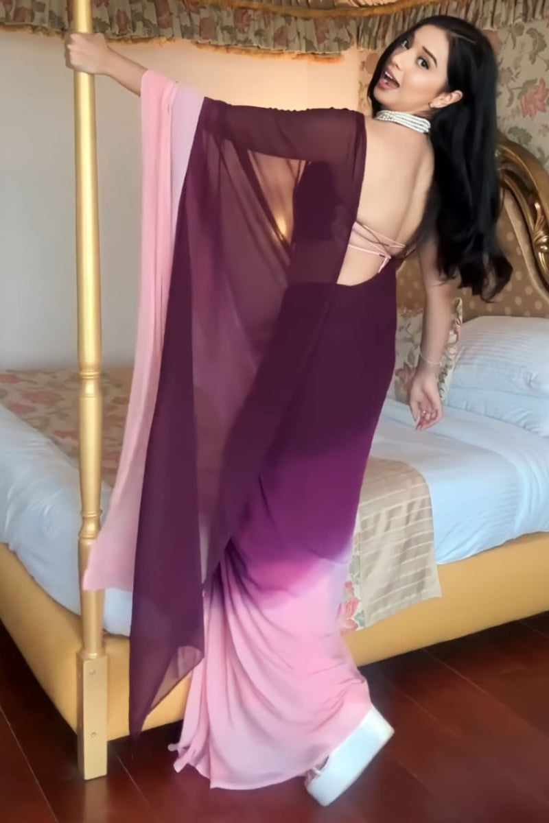 Hypnotic 1-Minute Ready To Wear Multi Color Georgette Saree - thelotusfab