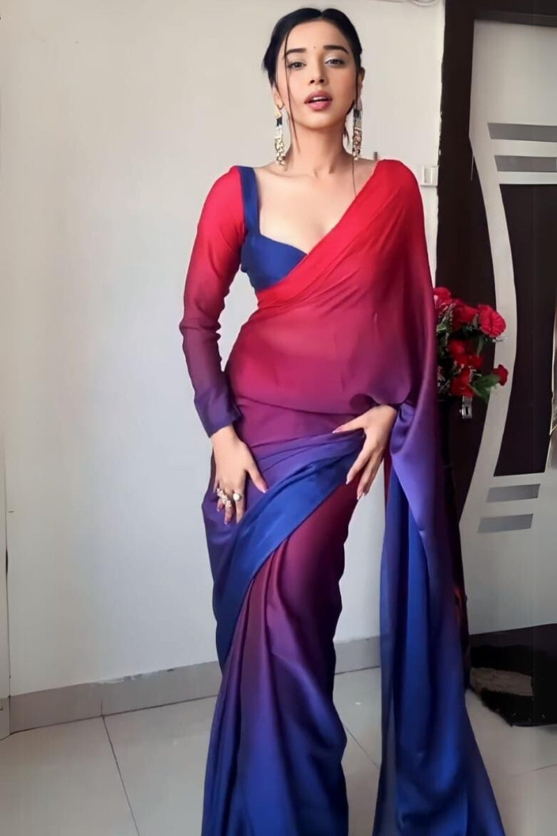 Surreptitious 1-Minute Ready To Wear Multi Color Georgette Saree - thelotusfab