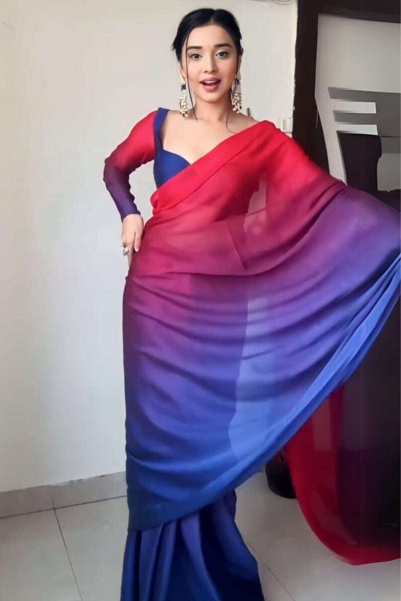 Surreptitious 1-Minute Ready To Wear Multi Color Georgette Saree - thelotusfab